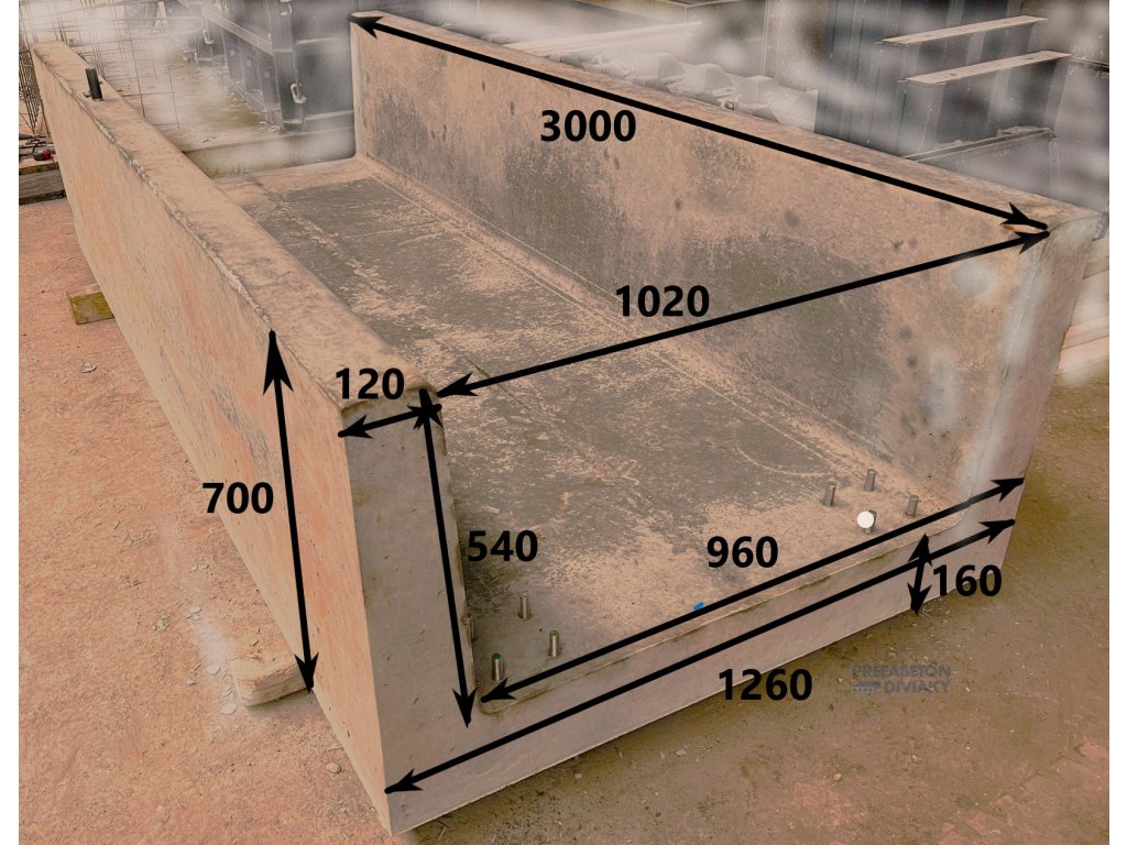 Betónový kŕmny žľab 300x126x70 cm